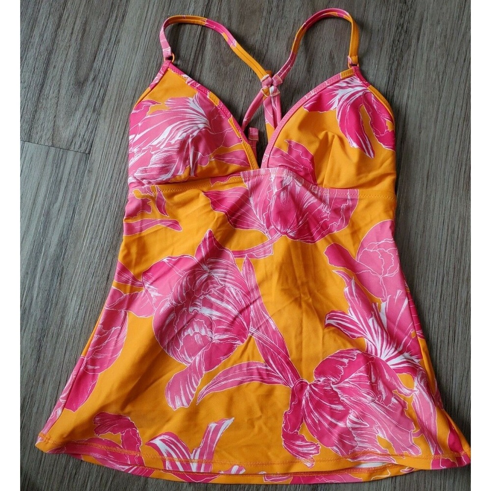 Athleta Tankini Kailua Strappy Swim Top Size XS Pink Orange Floral Print